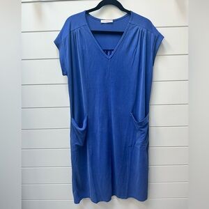 Blue V-Neck Dress with Pockets
